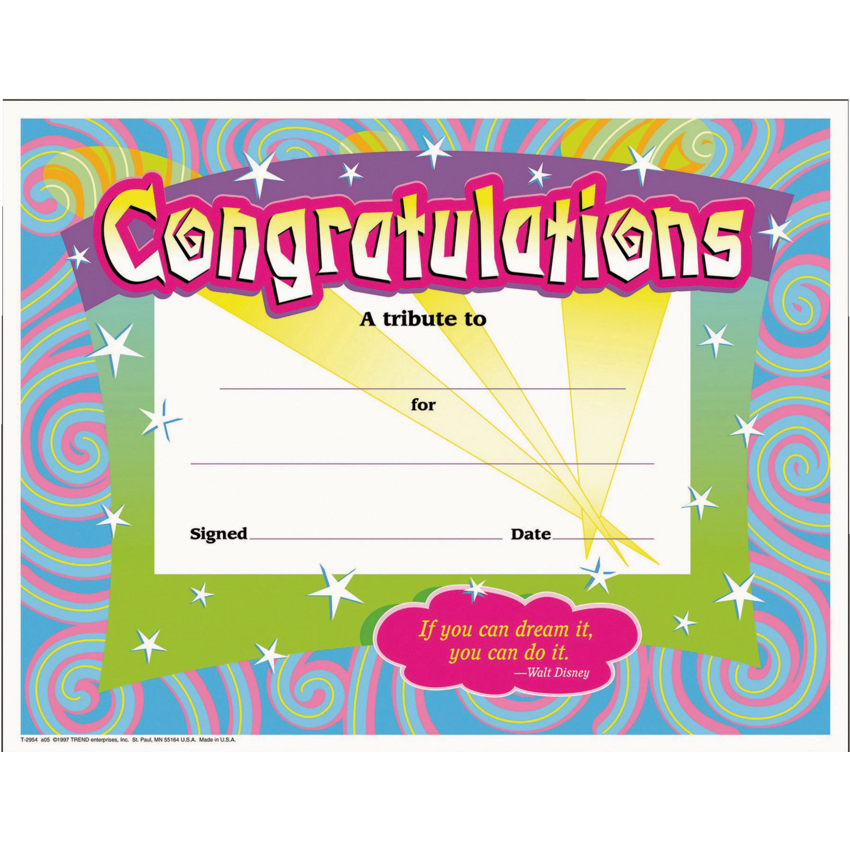 Trend® Colourful Classics Congratulations Certificates 8-1/2" x 11" 30/pkg