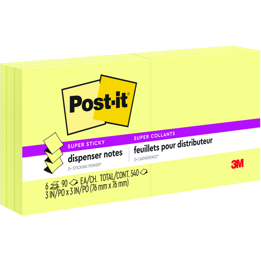 Post-it® Super Sticky Pp-up Notes 3" x 3" 90 sheets per pad Canary Yellow™ 6 pads/pkg