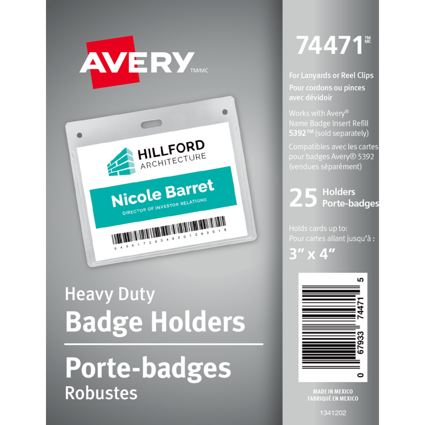 Avery® Heavy Duty Name Badge Holders Horizontal 3” x 4” 25/pkg