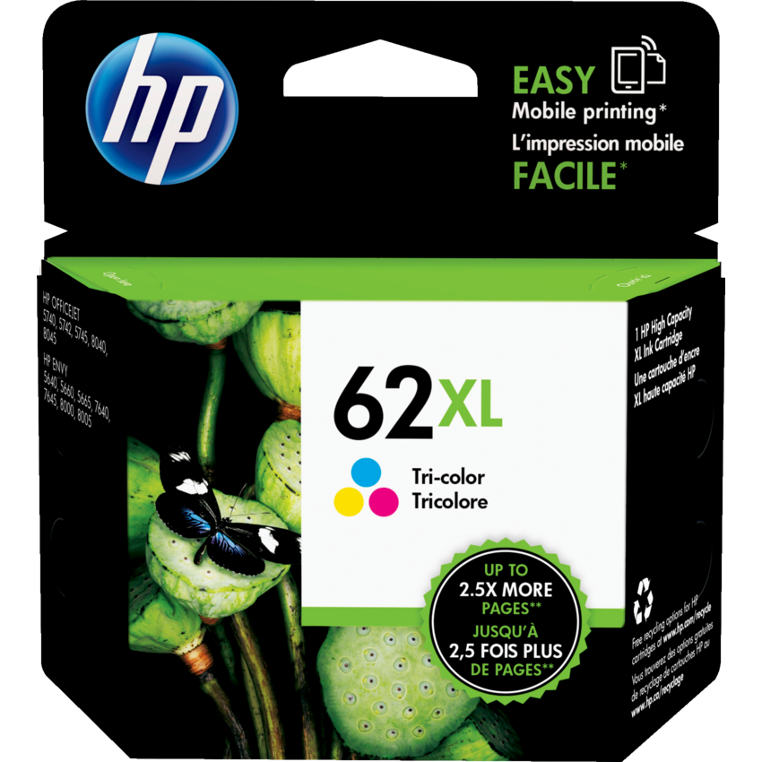 HP Inkjet Cartridge #62XL High Yield Tricolour