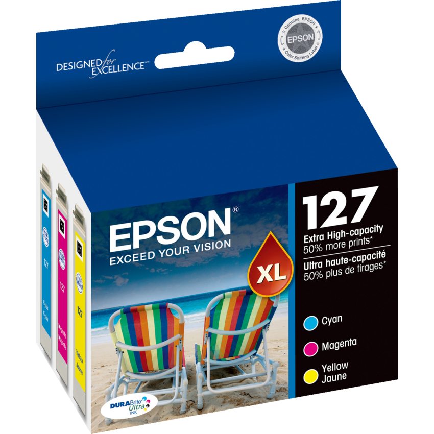 Epson® Inkjet Cartridge Extra High Yield T127520-S #127 Cyan, Yellow, Magenta 3/pkg