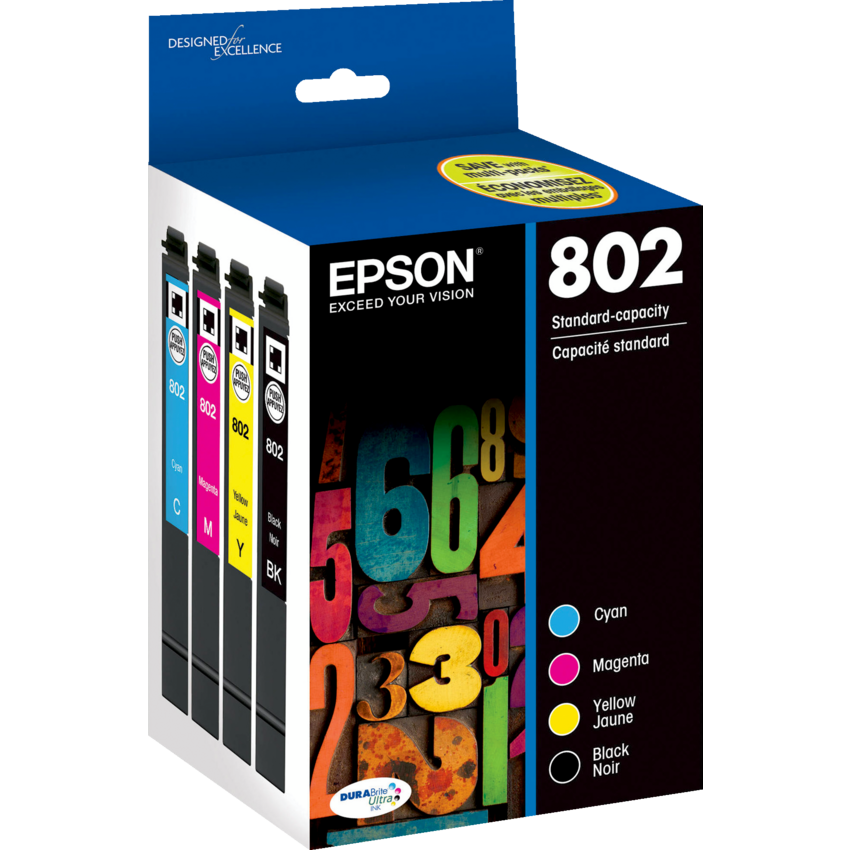 Epson® Inkjet Cartridge #802 Black and Colours 4/pkg