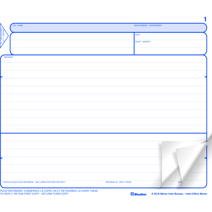 Blueline® Inter-Office Memo Carbonless 3-part 8-1/2x8" Bilingual 250/pkg