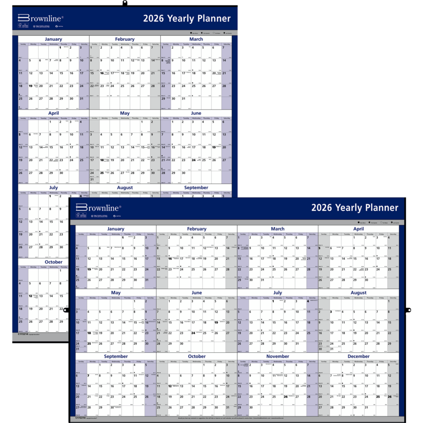Brownline® Yearly Wall Calendar 24" x 36" English