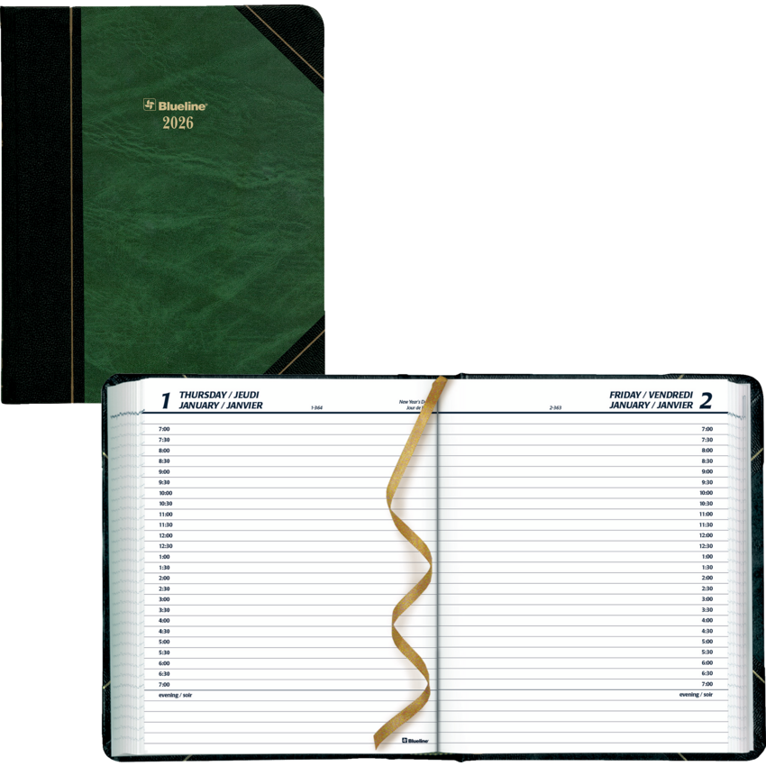 Blueline® Traditional Daily Diary Hard Cover 8-1/8" x 6-9/16" Bilingual Green
