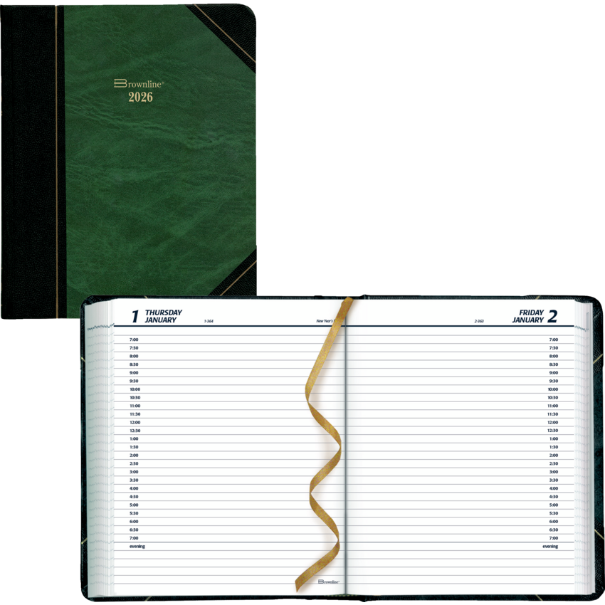 Brownline® Traditional Daily Diary Hard Cover 8-1/8" x 6-9/16" English Green