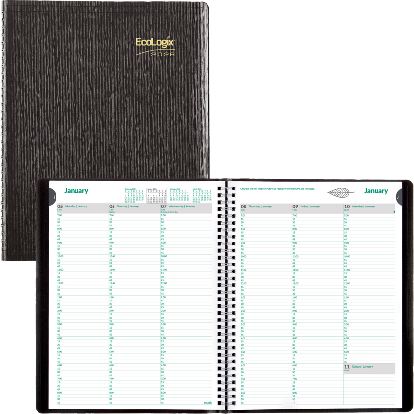 Brownline® EcoLogix® Weekly Diary 11x8-1/2" English Black