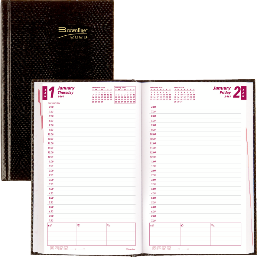 Brownline® Traditional Daily Planner Perfect Bound Hard Cover 8x5" English Black