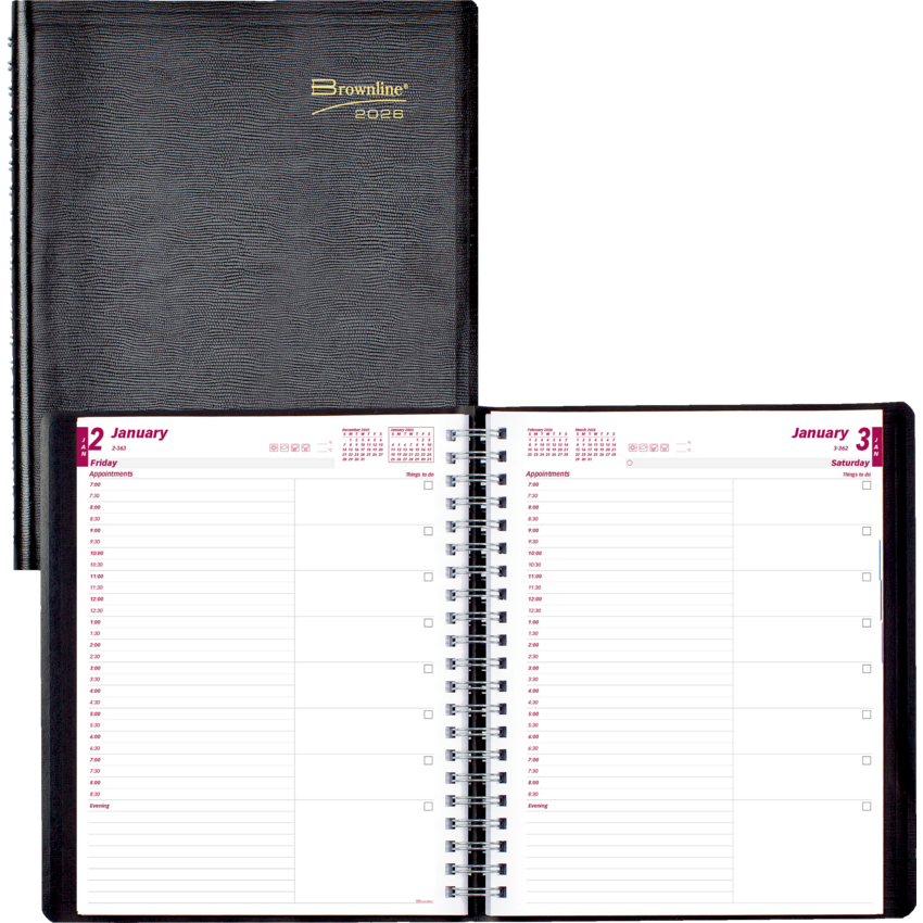 Brownline® Essential Daily Planner 11" x 8-1/2" English Black