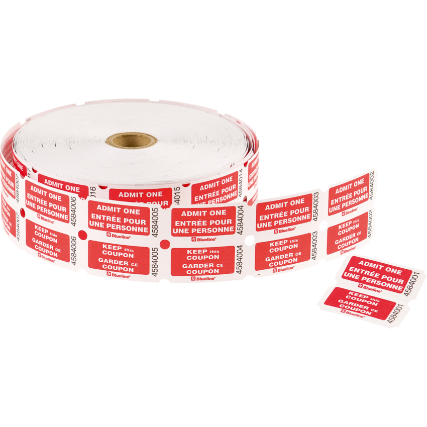 Blueline® Admission Tickets Admit One Double Red Bilingual 2,000/roll