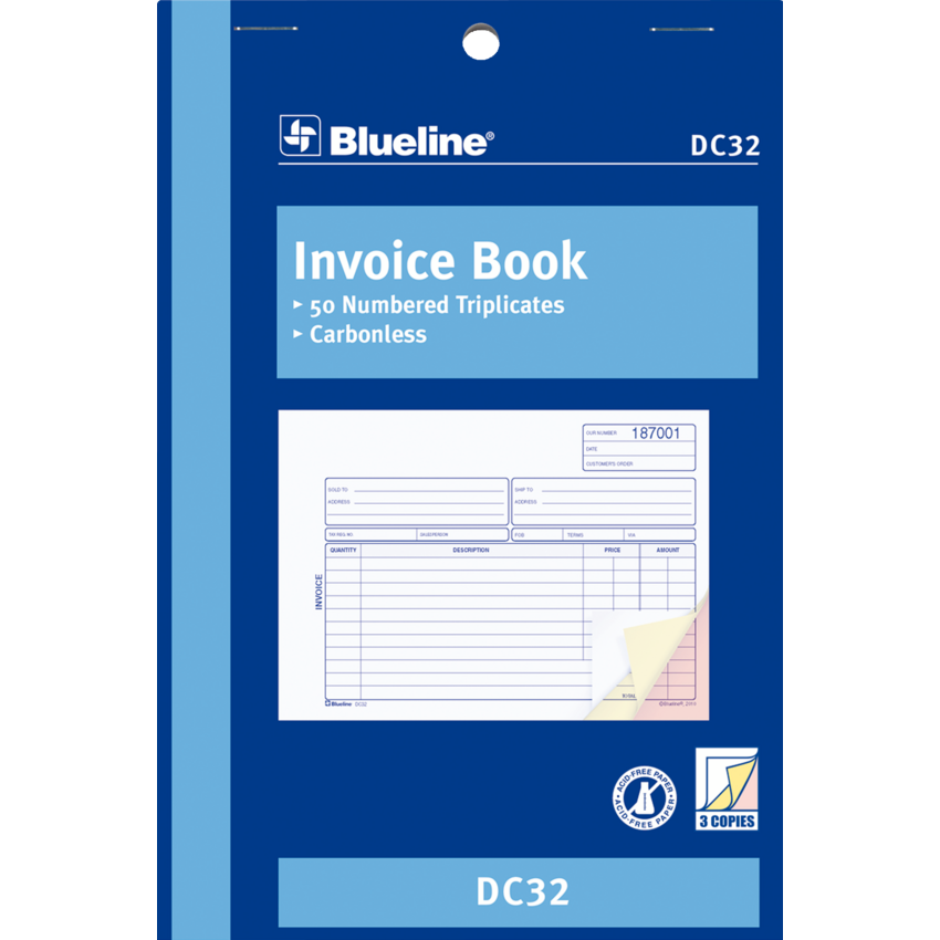 Blueline® Carbonless Invoice Book 3-part 5-3/8x8" English