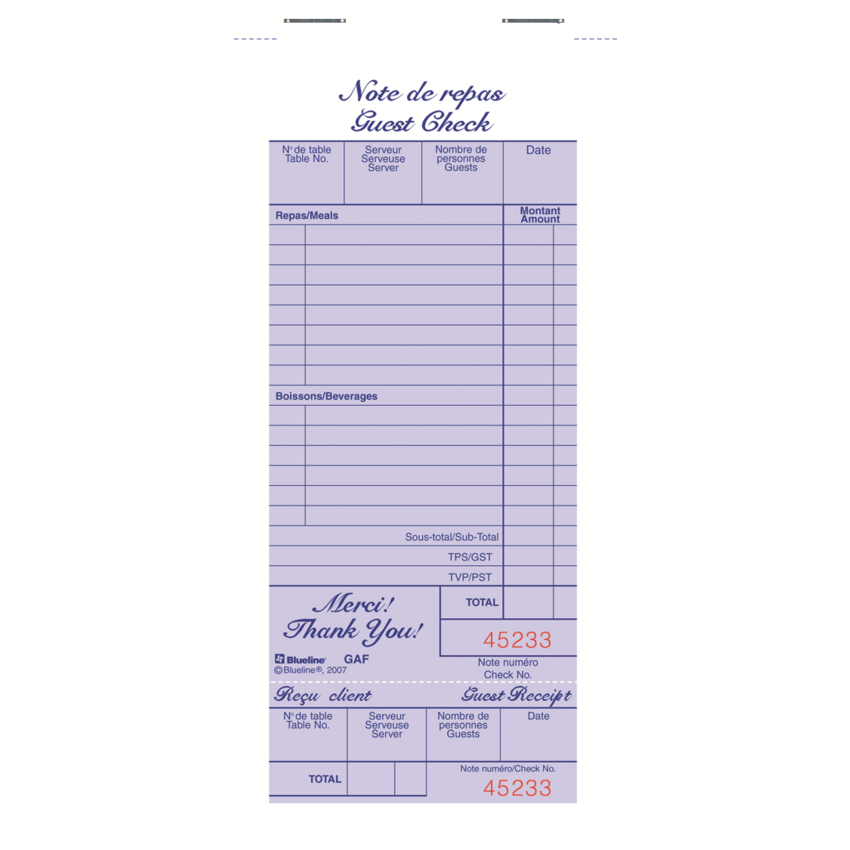 Blueline® Restaurant Order Book 100 sheets Bilingual 10 pads/pkg
