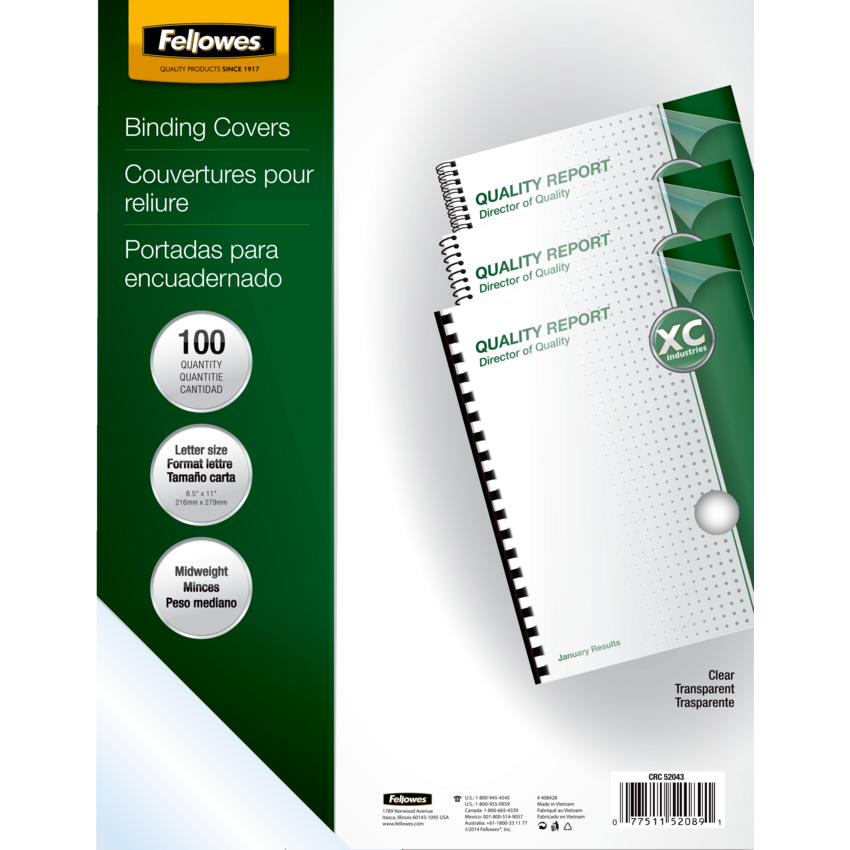 Fellowes® Binding Covers 11" x 8-1/2" Transparent 100/pkg