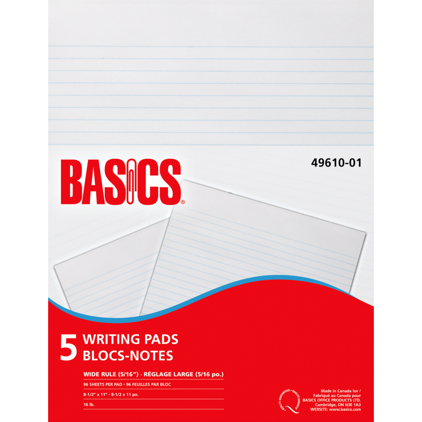 Basics® Writing Pad Wide Rule Letter 96shts 5 pads/pkg