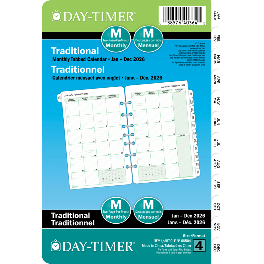 Day-Timer® Refill Monthly Desk Size 2PPM Bilingual