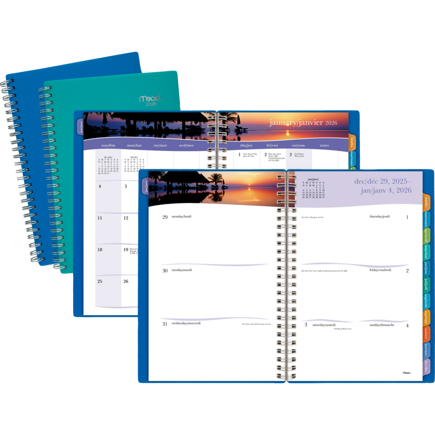 Mead® Tropical Weekly Poly Fashion Planner 5-7/8x8-1/4" Bilingual Assorted Blue