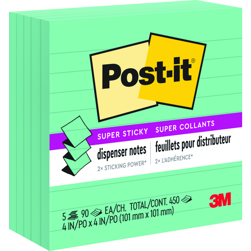 Post-it® Super Sticky Recycled Pop-up Notes Lined 4" x 4" Aqua Wave 5 pads/pkg