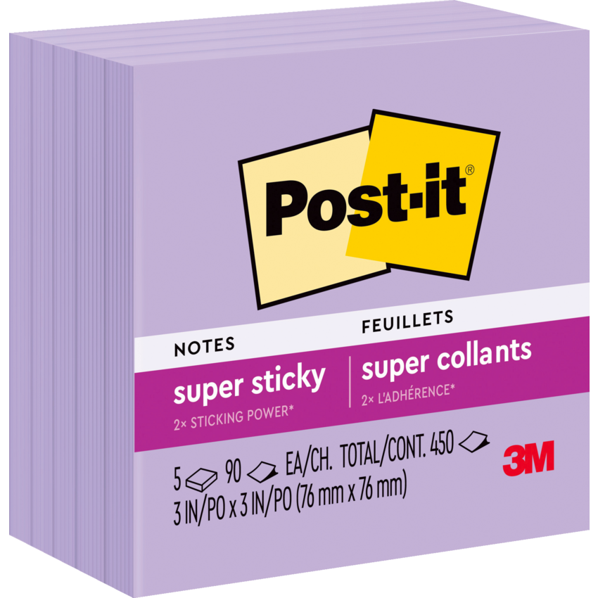 Post-it® Notes Cubes 3" x 3" 90 Sheets Orchid Frost Lavender 5 pads/pkg