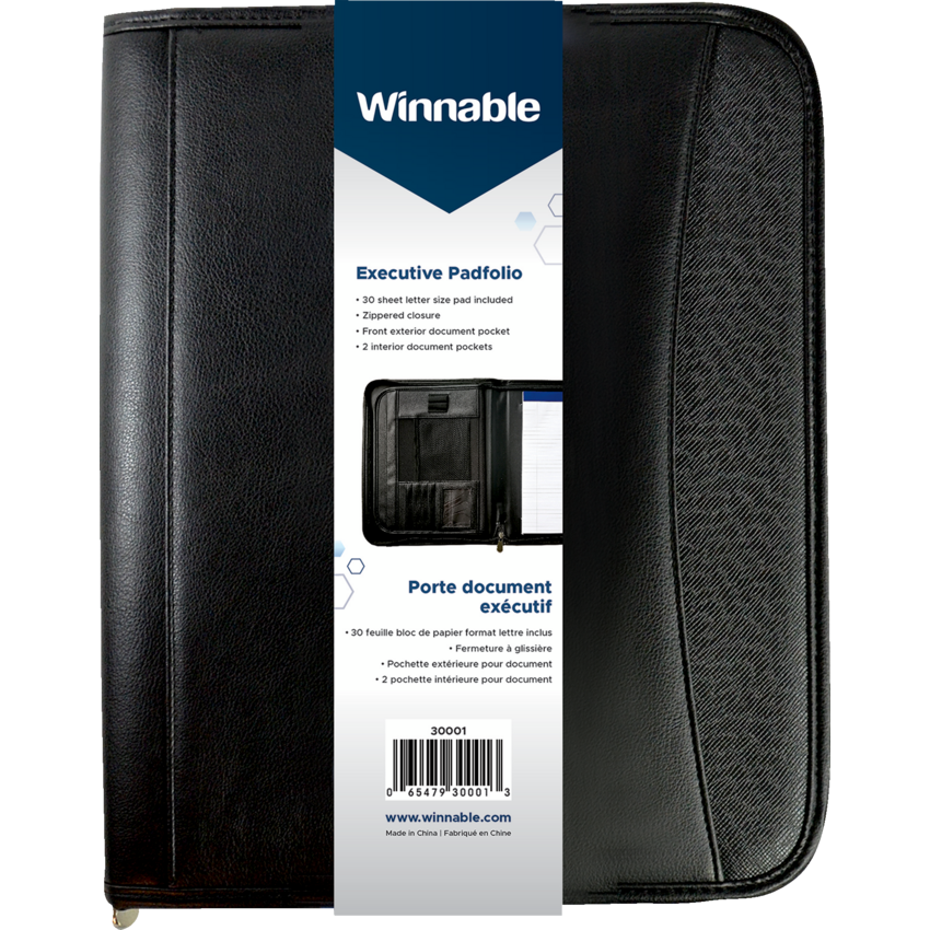 Winnable Zippered Padfolio Letter Black