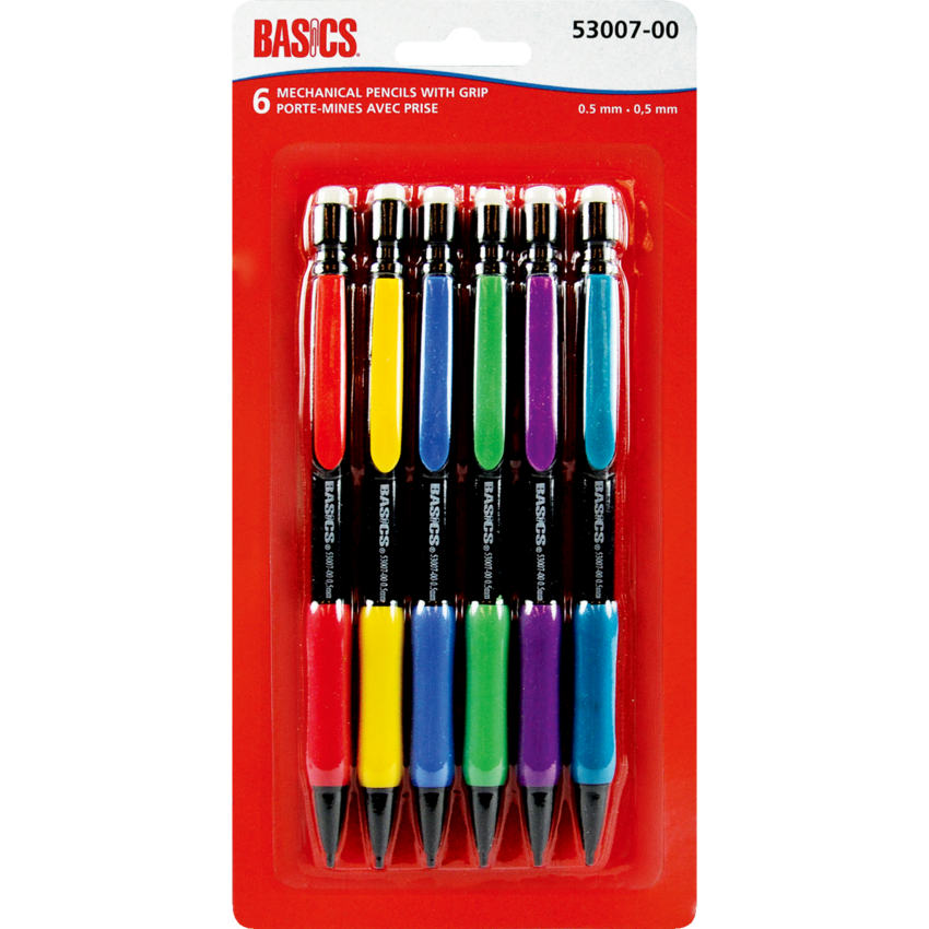 Basics® Mechanical Pencils with Grip 0.5 mm Assorted Colours 6/pkg