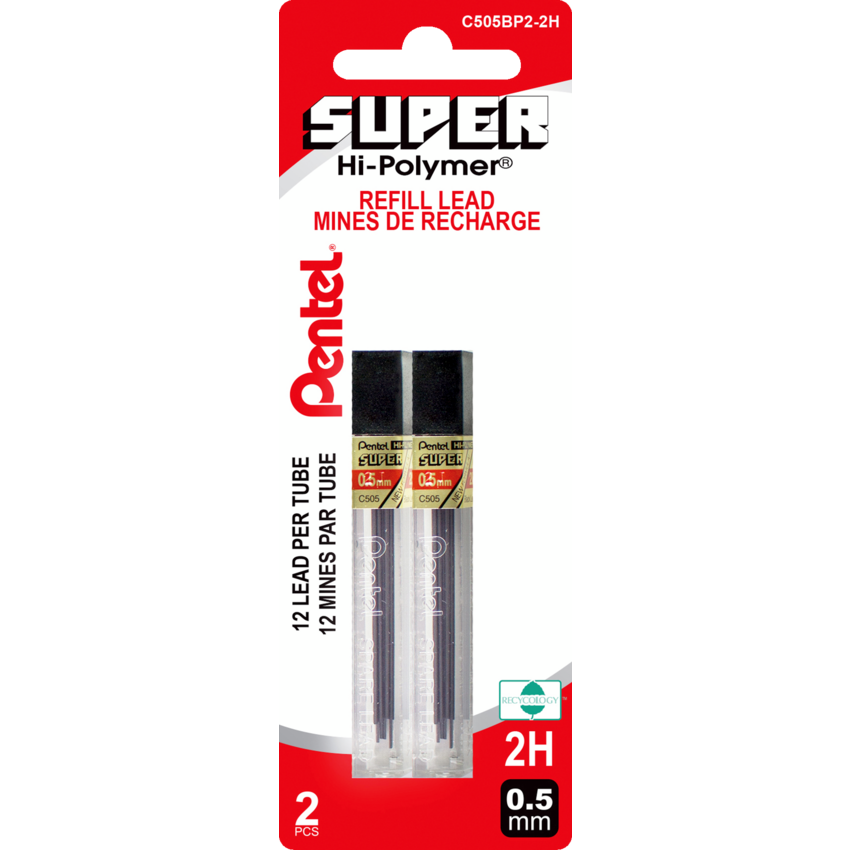 Pentel® Super Hi-Polymer® Pencil Leads 2H 0.5 mm 12 leads per tube 2 tubes/pkg