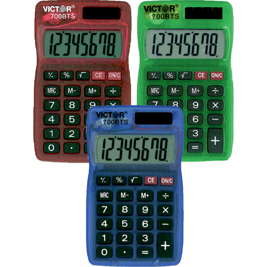Victor® 700BTS Hand Held 8 Digit Calculator Dual Power 2-1/2"W x 1/4"D x 4"H Assorted Colours