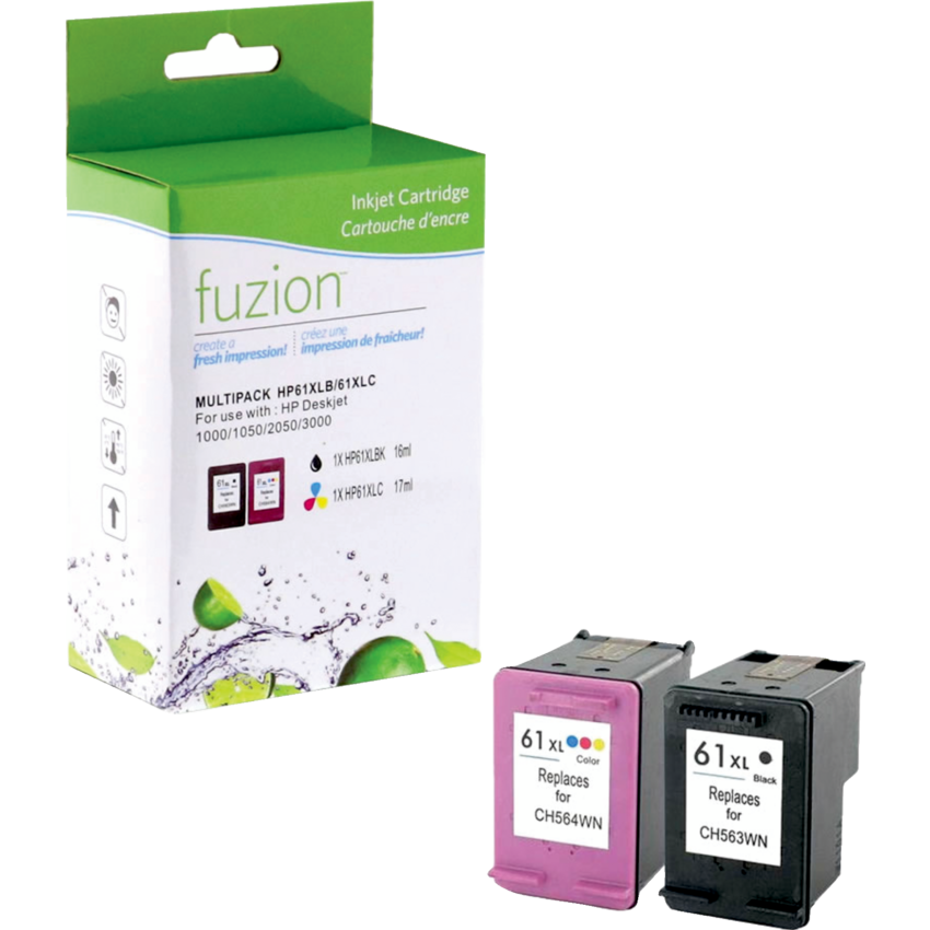 fuzion™ Remanufactured Inkjet Cartridges (HP 61XL) Black, Cyan, Magenta, Yellow