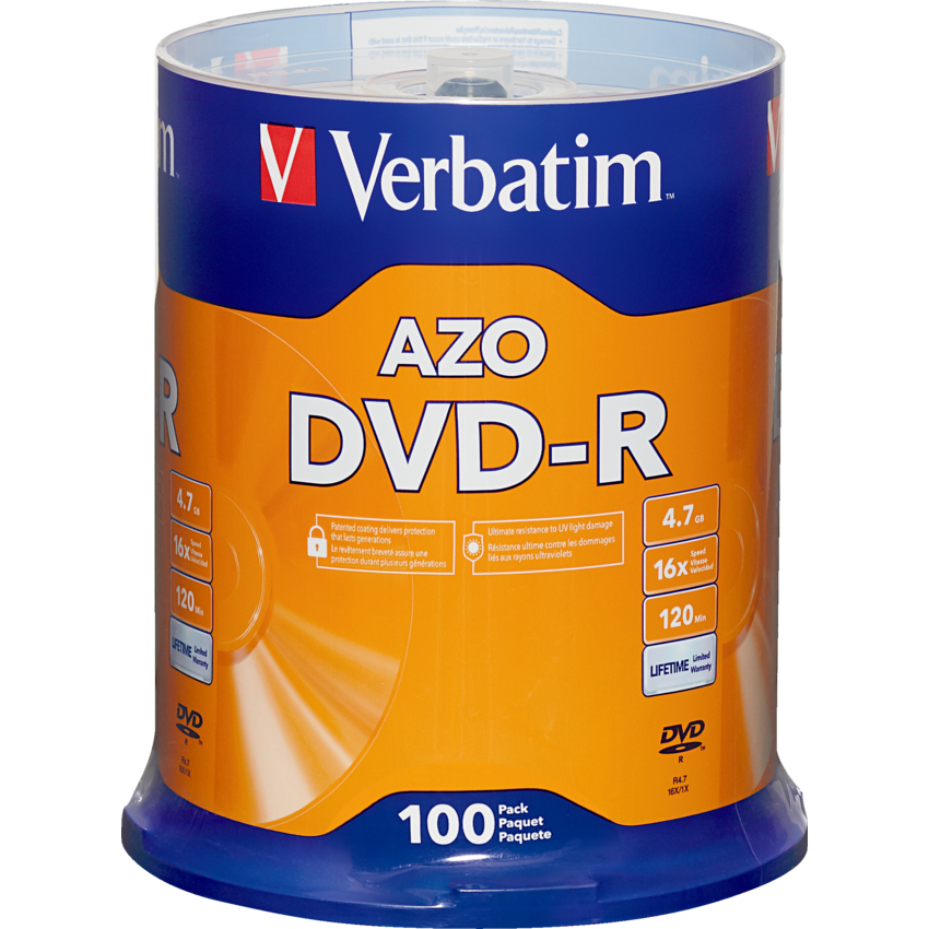 Verbatim® DVD-Rs 16X 4.7 GB 100/spindle